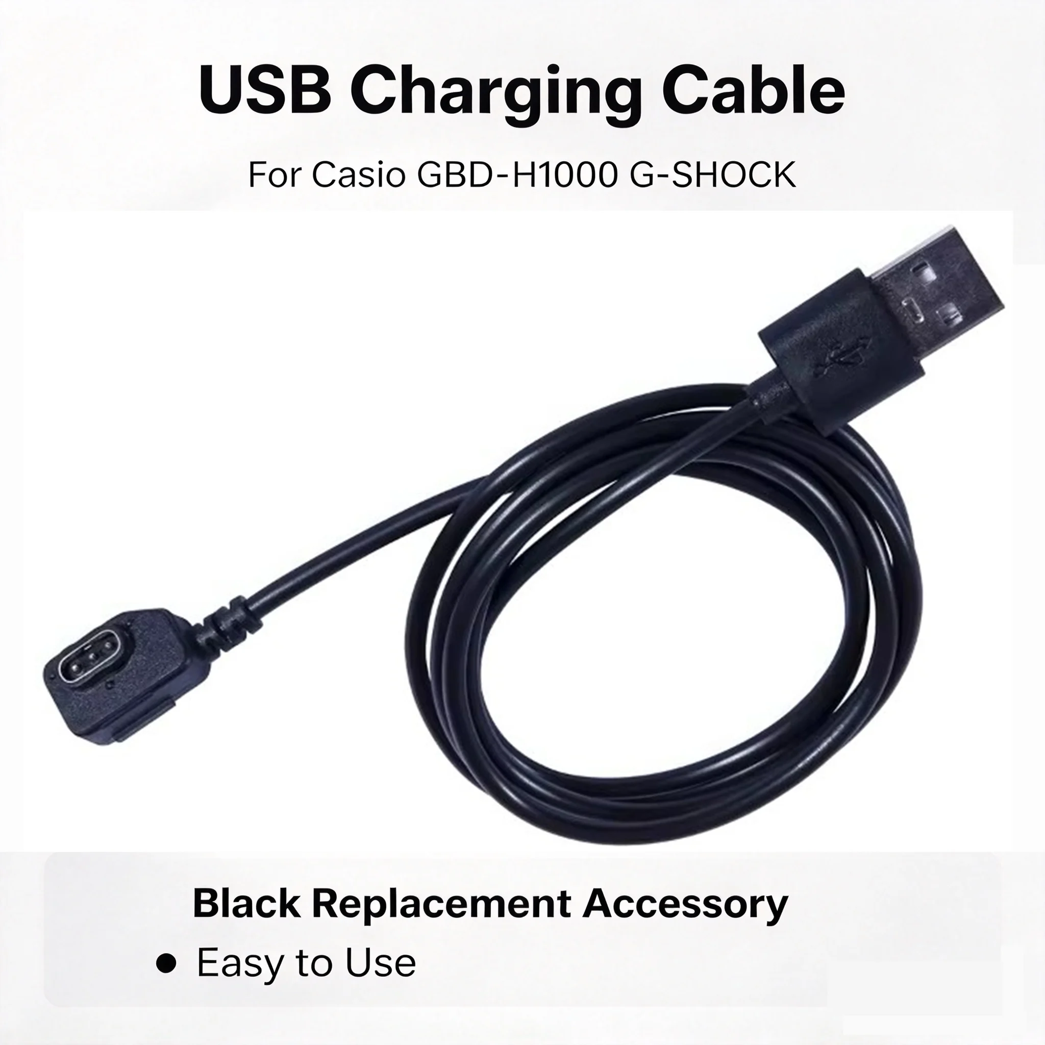Replacement Charging Cable for Casio GBD-H1000 G-SHOCK Smart Watch, USB Charger Cord, 100cm Black Watch Charging Accessory