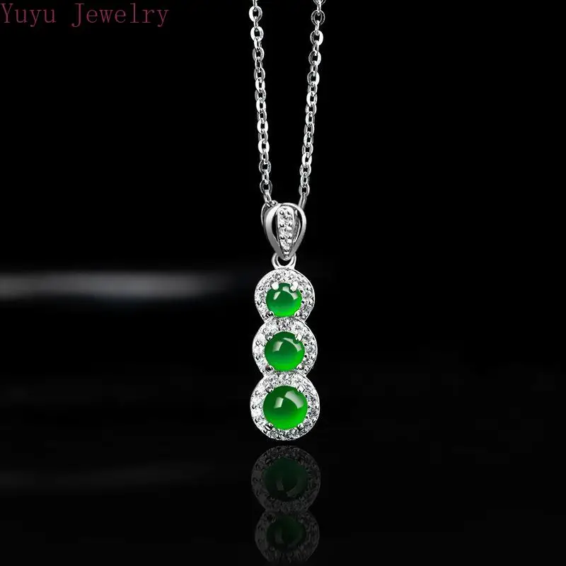 

Natural A-grade Jade Green Bean Ice Seed Jade Pendant S925 Silver Jade Pendant Women's Necklace Fashion Pendant