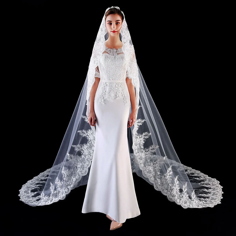 New Arrival White Ivory Lace Bridal Veils 3 Meter Bride wedding accessories Boda velo de novia wedding veil