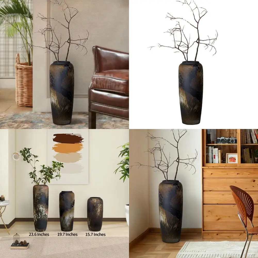 

Винтажная керамическая ваза высотой 19,7 дюймов в деревенском стиле — большая декоративная терракотовая ваза в стиле фермерского дома для дома, гостиной, прихожей и кухни