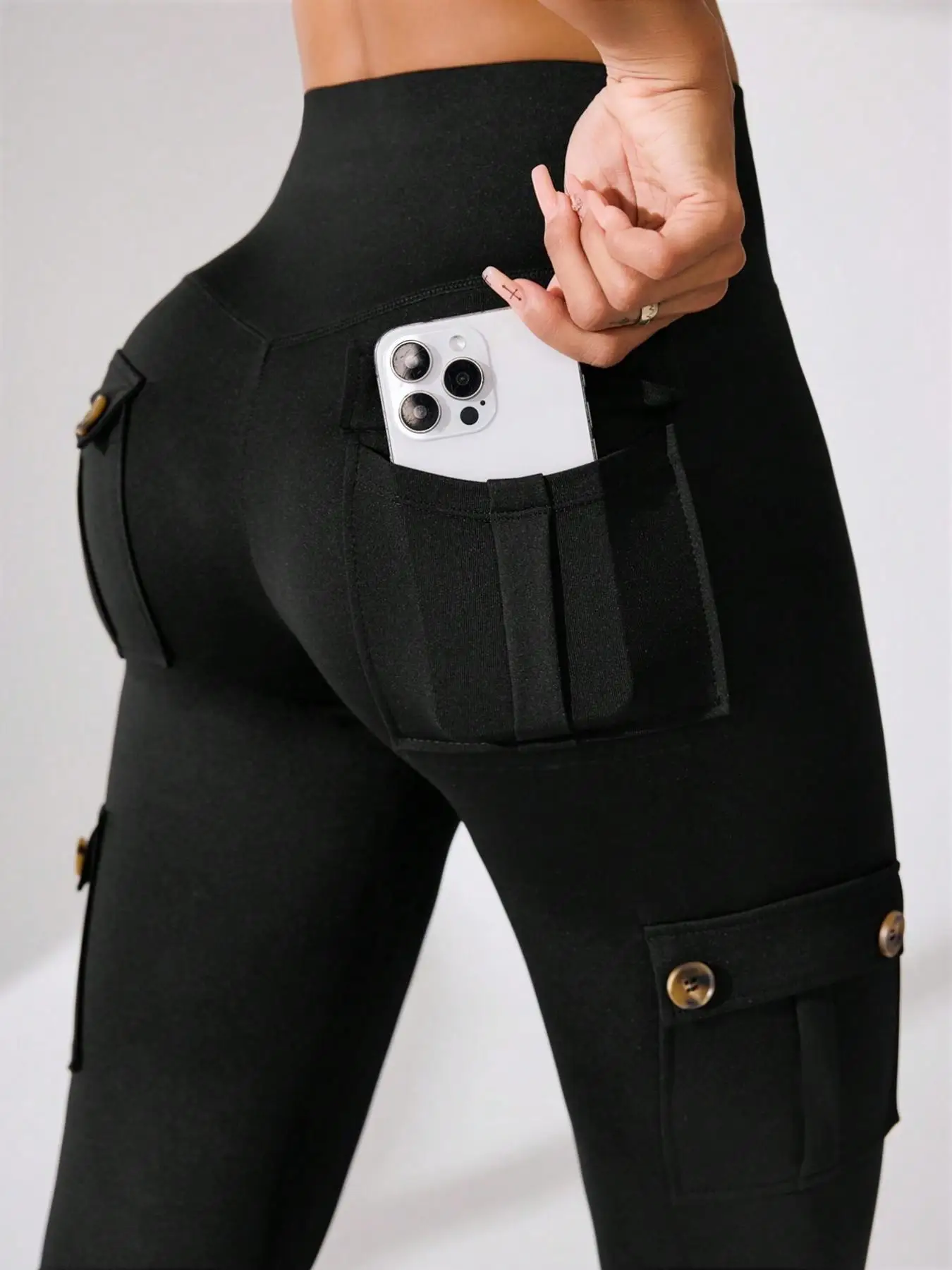 Women High Waist Butt Lifting Cargo Workout Leggings Multi‑Pocket Stretch Gym Fitness Sports Pants