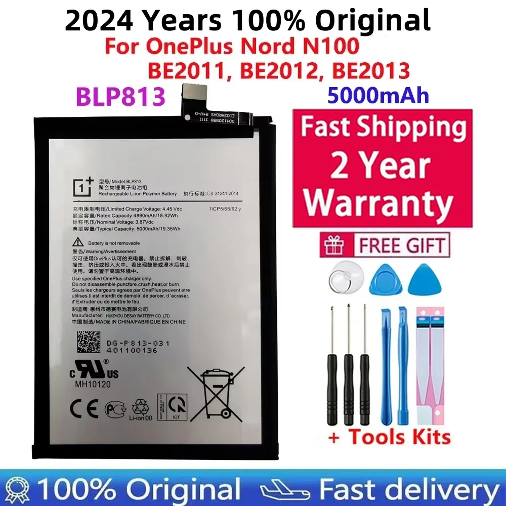 

2024 Years New Original High Quality For OnePlus Nord N100 BE2011, BE2012, BE2013 5000mAh BLP813 Battery Batteries Fast Shipping