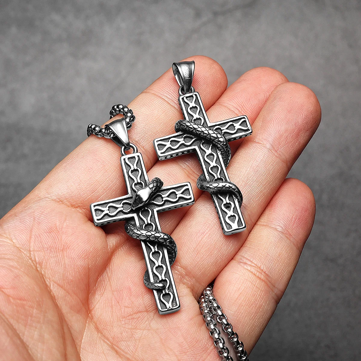 Cross Snake Men Necklaces Stainless Steel Pendant Chain Women Simple Fashion Jewelry Punk Amulets Accessories Gifts Wholesale