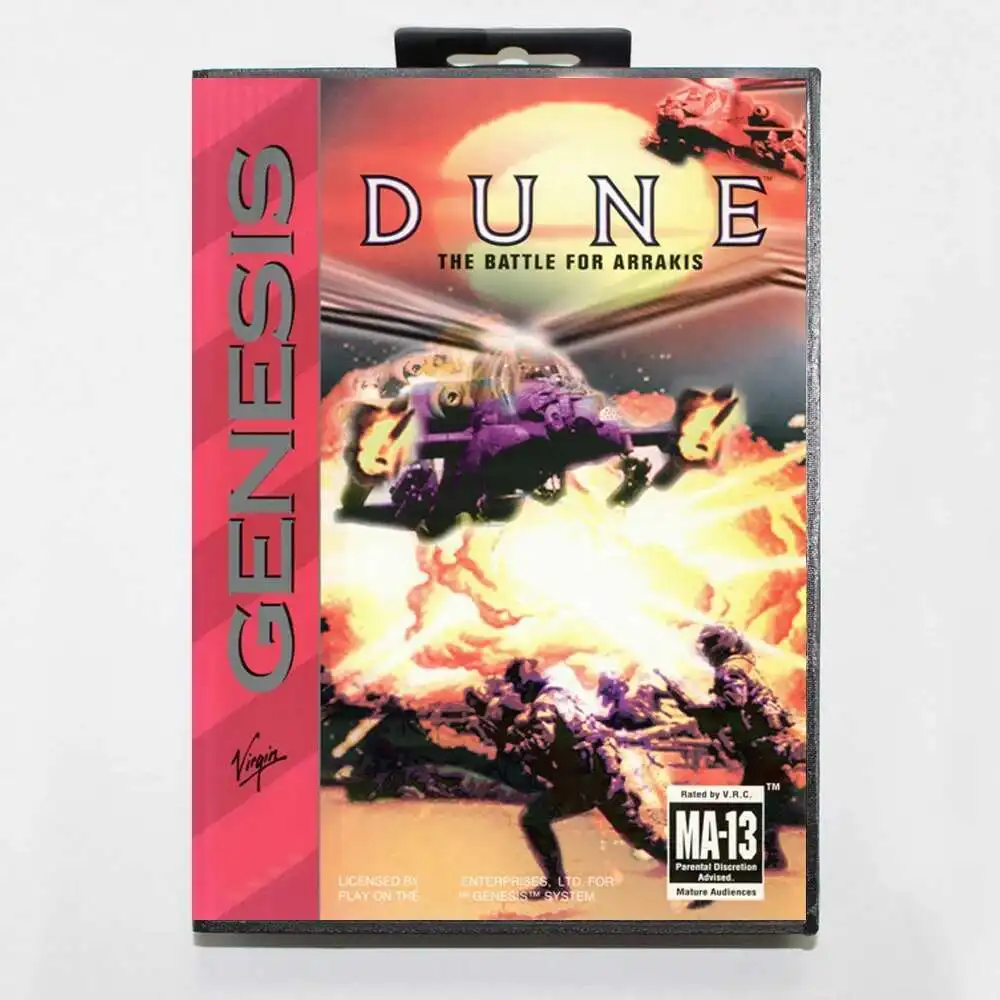 بطاقة ألعاب Dune The Battle for Arrakis MD مع صندوق أمريكي لوحدة التحكم Sega Megadrive Genesis 16 بت