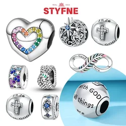 S925 Silver Rainbow Heart Beads Star Moon Cross Charm Fit Original Bracelet Jewelry Making Diy for Women Fine Gifts