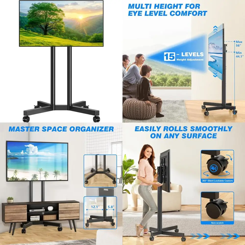 

Подставка под телевизор с регулируемой высотой для телевизоров диагональю 32–70 дюймов с улучшенными колесами для размеров до 88 фунтов