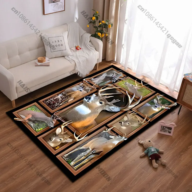 Deer portraits antlers nature showcase carpet Yoga living room room decor children's crawling mat doormat area rug