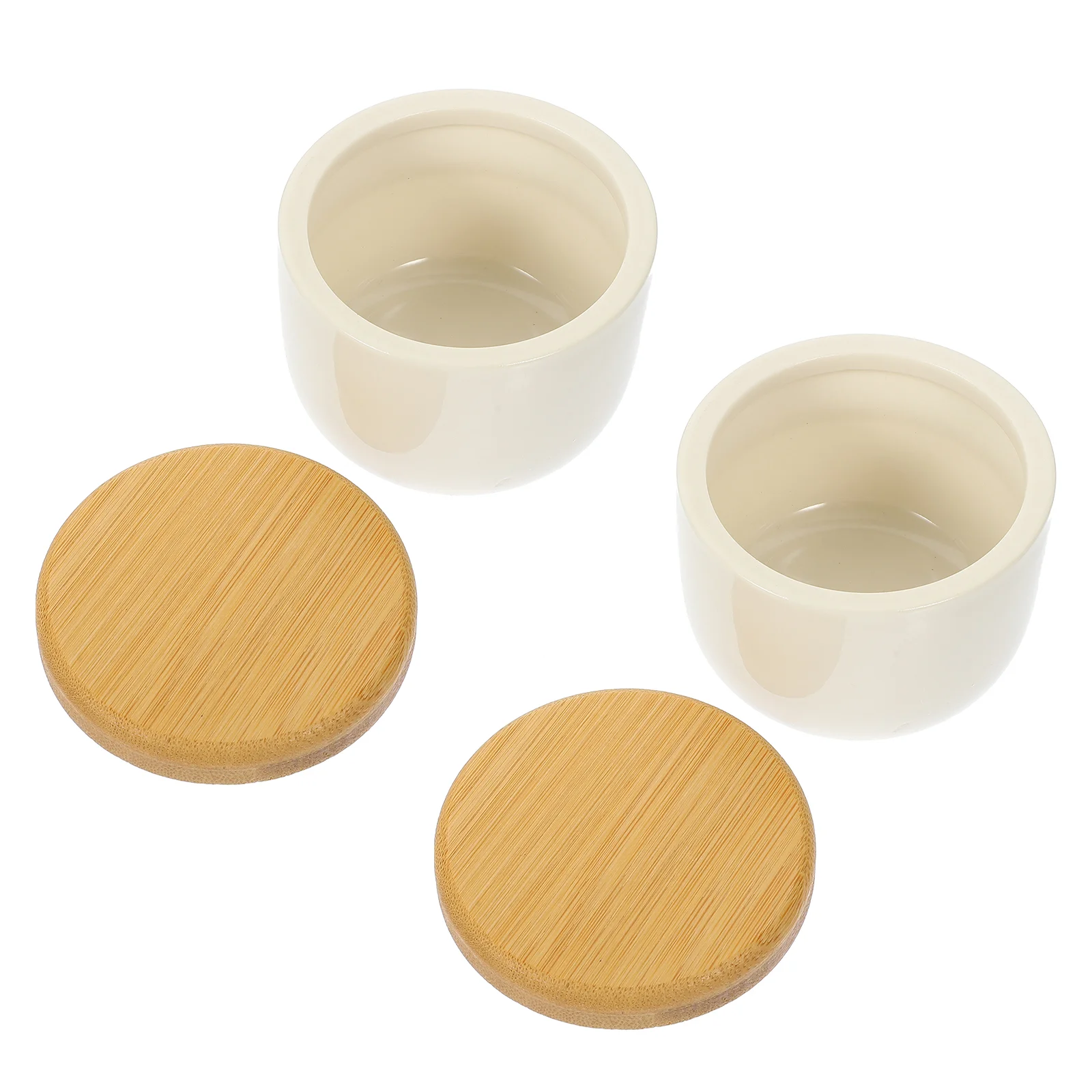 2 Pcs Food Containers Bamboo Lid Ceramic Jar Beans Can Tea with Cover Canister Leaf Holder Coffee Storage White Travel