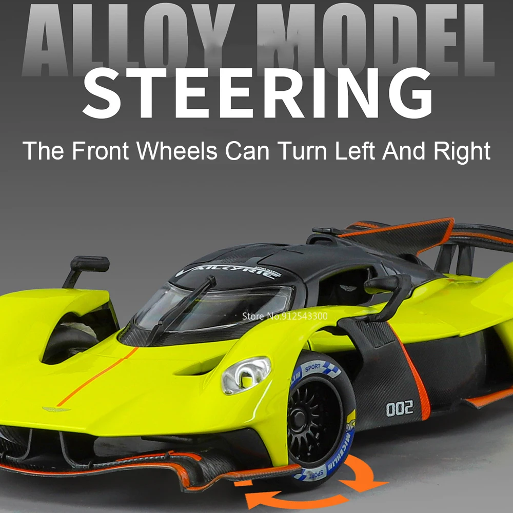 Scala 1:24 Valkyrie Senna Modello di auto sportiva Porte giocattolo Corpo in metallo aperto Pneumatici in gomma Modelli supercar Regali per il fidanzato