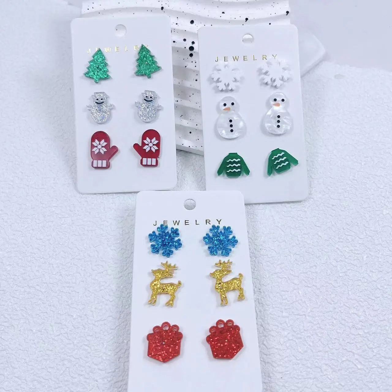 3-Pair Christmas Earnail Set Christmas Tree Snowflake Santa Claus Snowman Elk Earrings Accessories