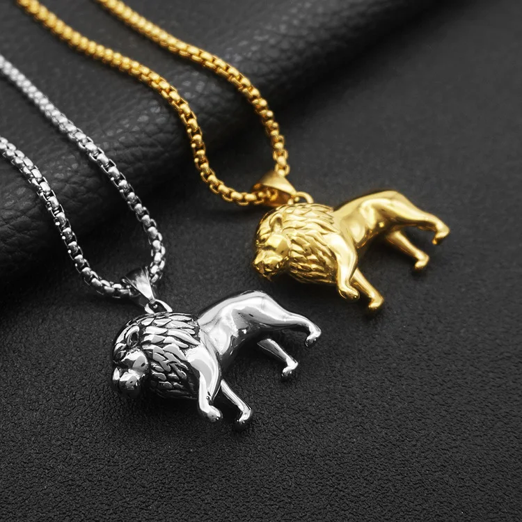 Domineering Lion Animal Pendant Necklace Men\'s Hip Hop Rock Motorcycle Jewelry Gift