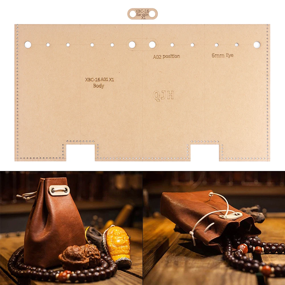 1Set Retro-Geldbeutel zur Münzaufbewahrung, Kopfhörertasche – Schablone aus Kraftpapier, DIY-Leder, handgefertigtes Kunsthandwerk – Nähvorlage mit Löchern