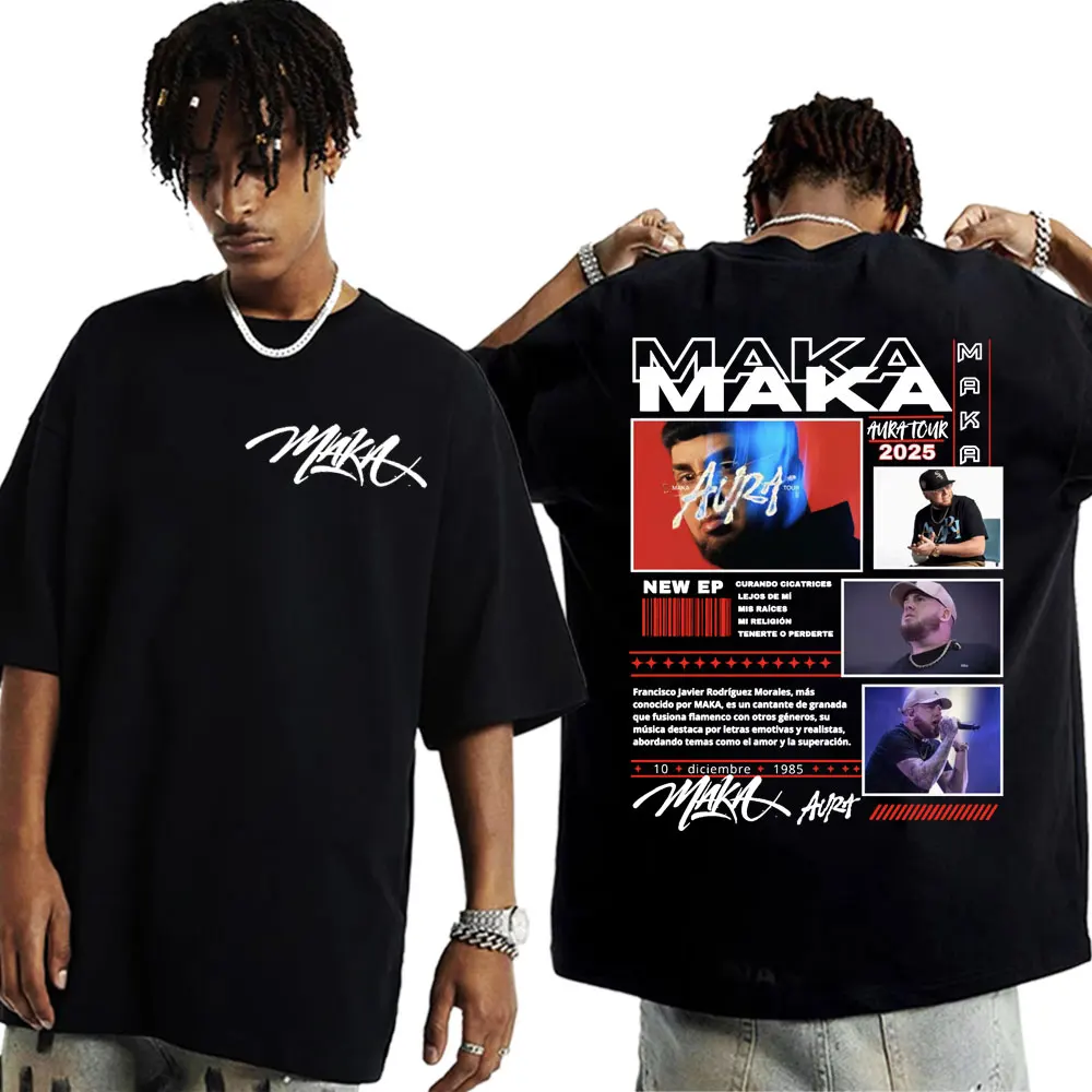 Rapper Maka Aura Tour 2025 Double Sided Print T Shirts Men Women Fashion Hip Hop Gothic T-shirts Casual O-NeckOversized T Shirt