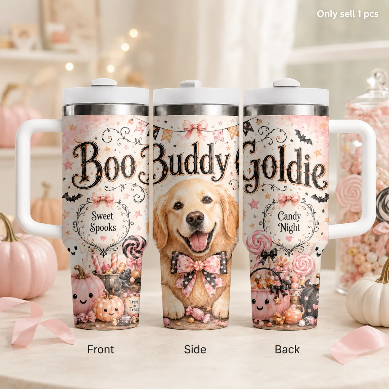 Golden Retriever Boo Party Vacuum Flasks 40oz Stainless Steel Insulated Tumbler With Handle & Straw Leakproof Travel Mug