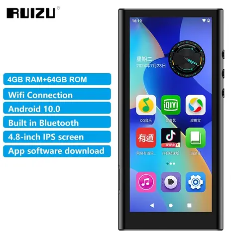 RUIZU H12 Android WiFi Bluetooth MP3 ผู้เล่น 4GB + 64GB Touch Screen Music Video Player พร้อมลําโพงสนับสนุน APP ดาวน์โหลด TF Card