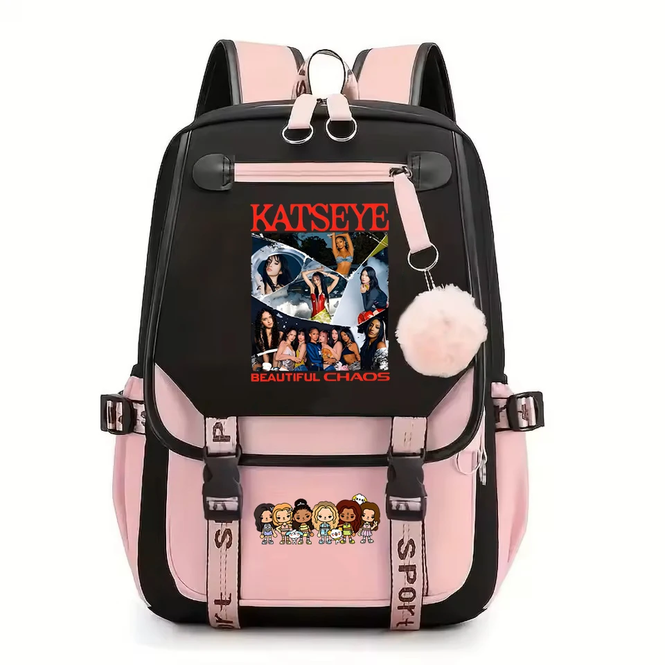 Hot Katseye Beautiful Chao Print Student Schoolbag Teens Boys Girls Back To School Book Bags Women Canvas Laptop Travel Backpack