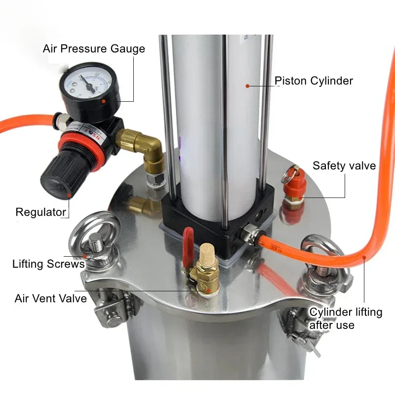 

Stainless Steel Cylinder Piston Pressure Bucket Piston Pressure Bucket Glue FillingHot Sales Cheap And Fine