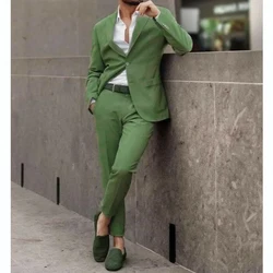 Suits for Men Green Slim Fit Costume Homme Single Breasted Peak Lapel Outfits 2 Piece Jacket Pants Formal Party Clothing 032A