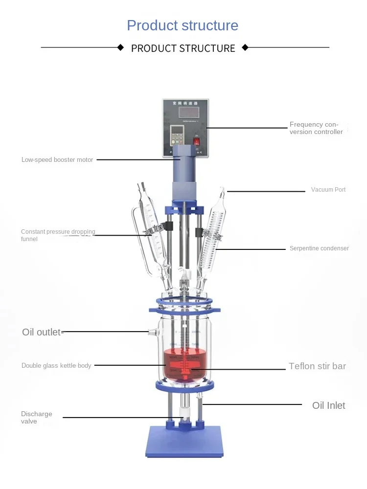 Double Glass Reactor Laboratory Small Chemical Distillation Reactor 1L/2L/3L/5L