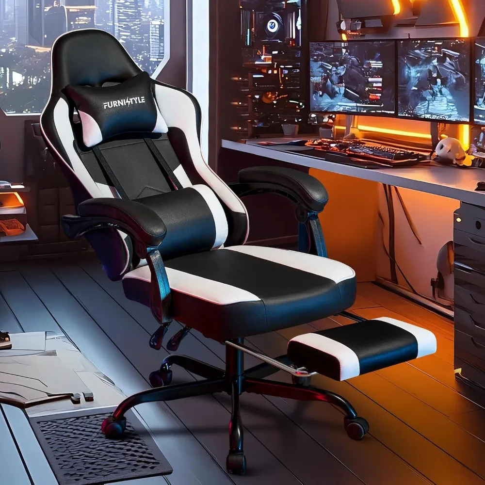 Gaming Chair with Footrest, Reclining Video Game Chairs for Adults with Lumbar Support, Linkage Armrests, Ergonomic Computer image 2