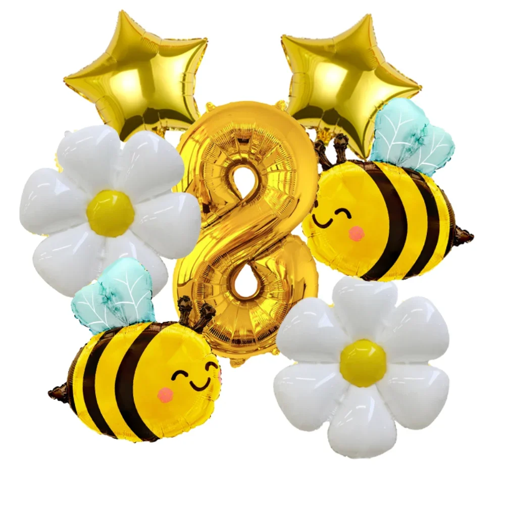 6 Stück Biene Gänseblümchen Golden 32 Zoll Zahl Aluminiumfolie Ballons Set Gänseblümchen Blumenballon für Bienenthema Geburtstag Babyparty Zubehör – Detail 18