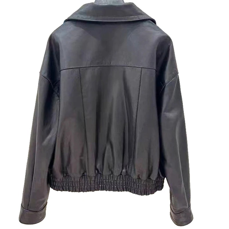 Neue Mode Leder Jacke für Frauen Echtem Schaffell Retro Lose Silhouette Kurzen Mantel Große Taschen Casaco Inverno Feminino