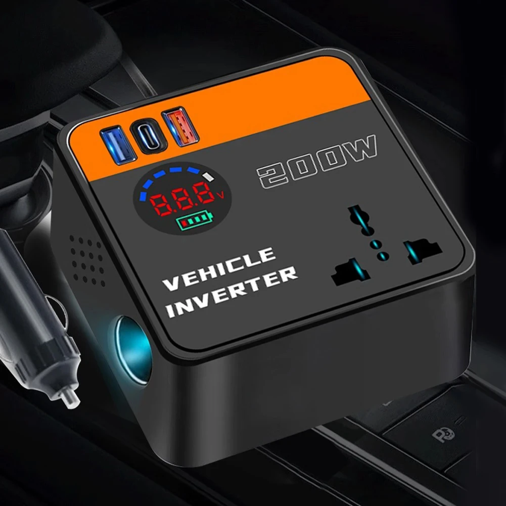 200W Power Converter Car Inverter Automatic Power-Off Ideal For Smart Devices Metal And ABS Material Car Travel