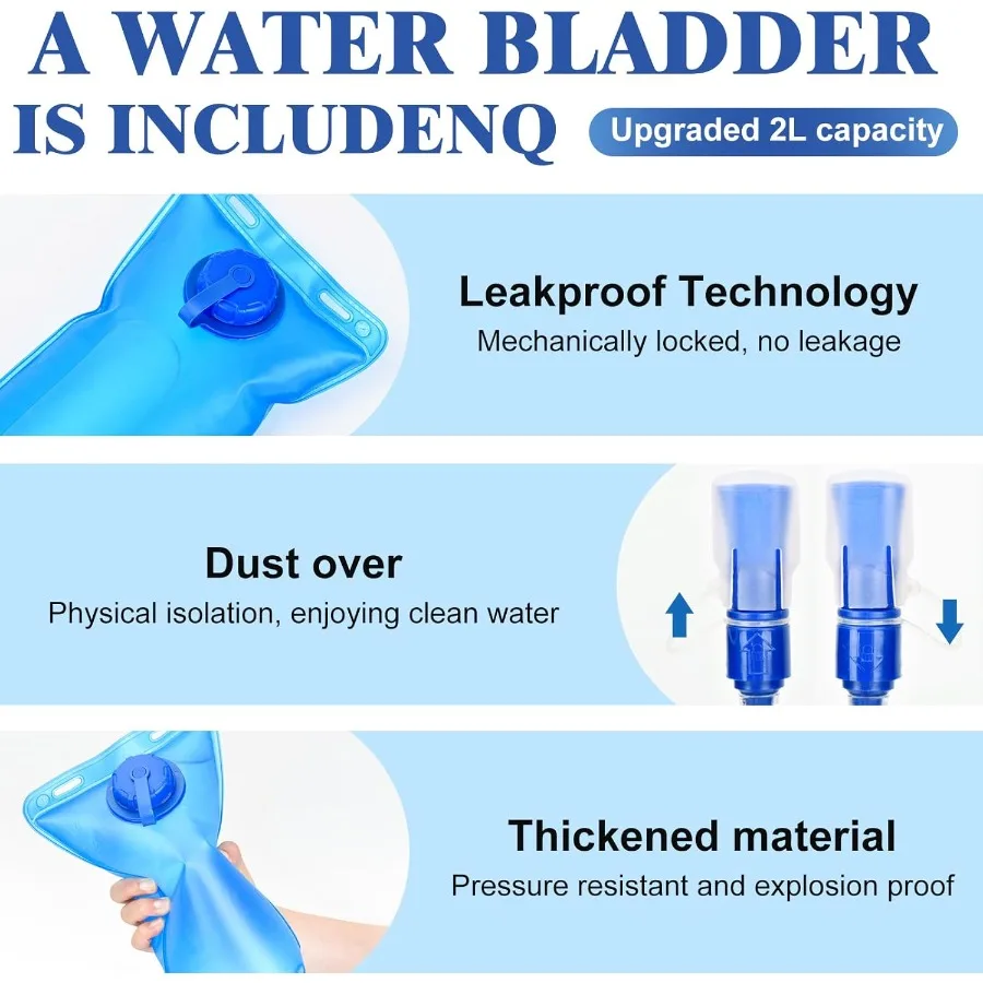حقيبة ظهر مرطبة مع حقيبة مثانة مائية سعة 2 لتر، سترة جري خفيفة الوزن وجيدة التهوية للرجال، أشرطة صدر قابلة للتعديل، عبوة مائية