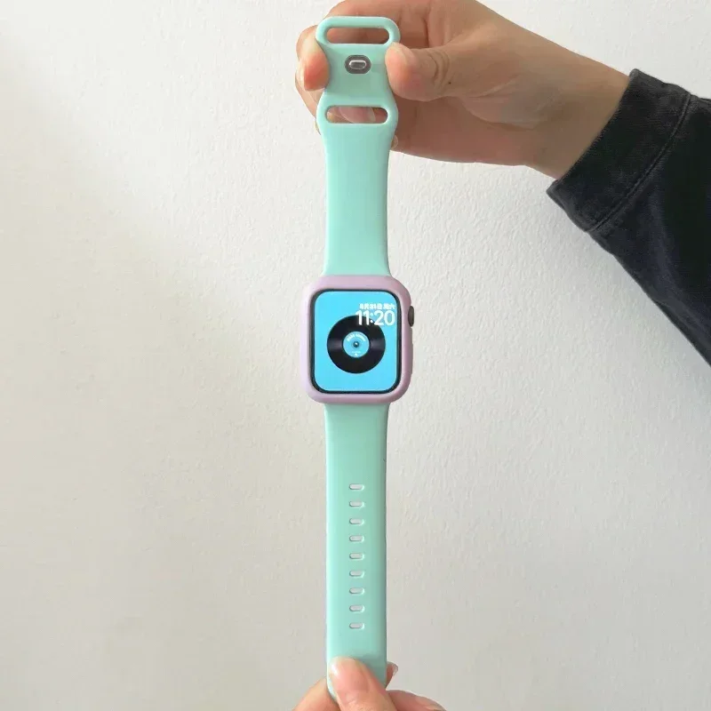 Y2k كوريا لطيف سيليكون حزام + حافظة لساعة أبل Ultra2 49 مللي متر 46 مللي متر 44 41 42 45 Correa لسلسلة Iwatch 10 9 8 SE 7