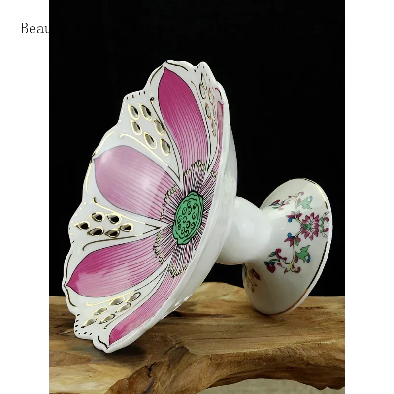 1 ceramic Guanyin lotus flower high footed Buddha fruit tray God of Wealth Buddha tool and supplies Feng Shui ornaments