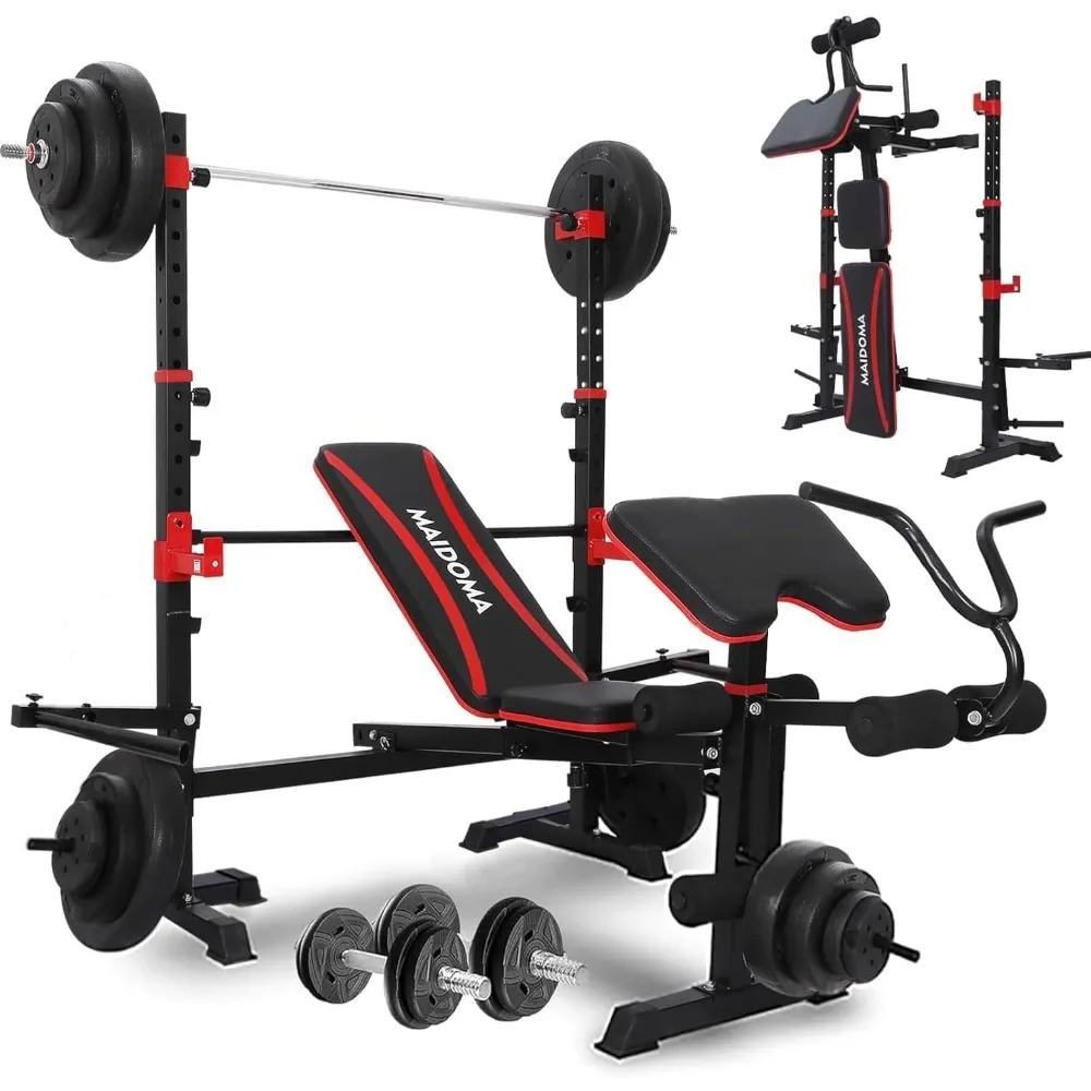 

1500LB 6 IN 1 Olympic Weight Bench with Leg Extension and Leg Curl, Foldable Bench Press with Preacher Curl and Squat Rack