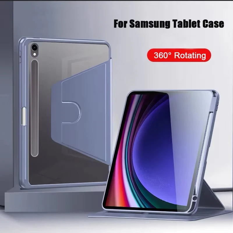 NEW 360° Rotating Shell Case for Samsung Galaxy Tablet Tab A9 Plus S7 S8 S10 FE S9 10.9 13.1 12.4 11 A8 Function Acrylic Cover