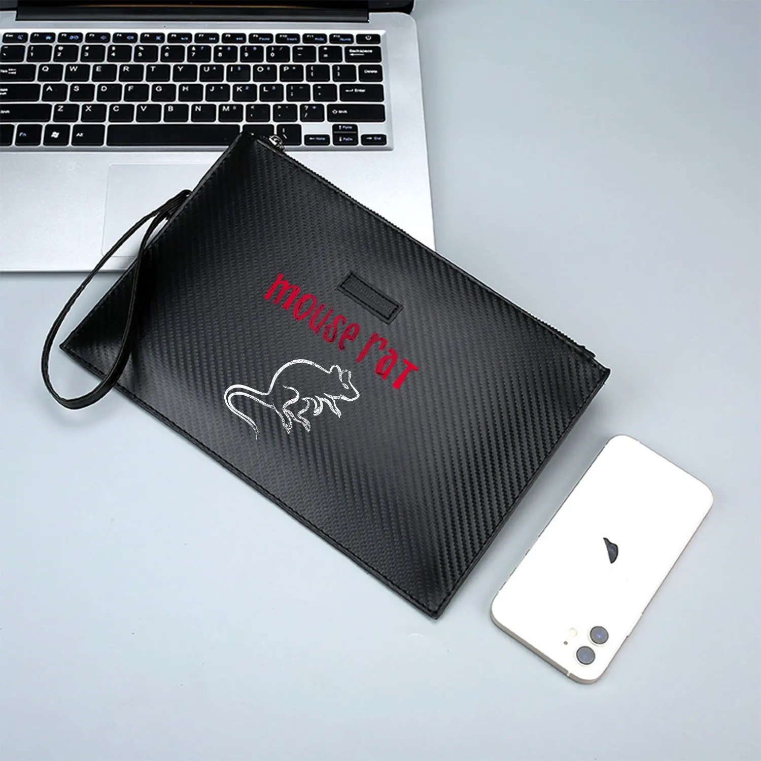 Mouse ratto arte animale sfondo nero Elegante borsa da uomo in PU stampato Alla moda e pratica per il trasporto quotidiano