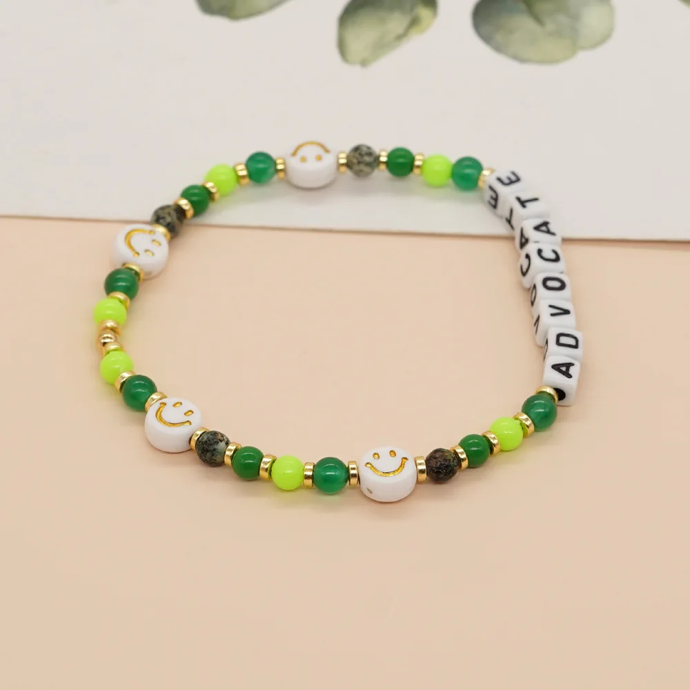 Go2boho Little Words Letter Advocate Smile Acrylic Beads Semi-precious Stone Handmade Beaded Bracelet Christmas Gift