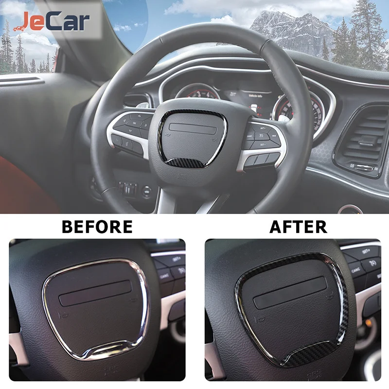 JeCar Car Steering Wheel Stickers Decoration Covers Trim For Dodge Challenger/ Charger 2015 Up ABS Car Interior Accessories