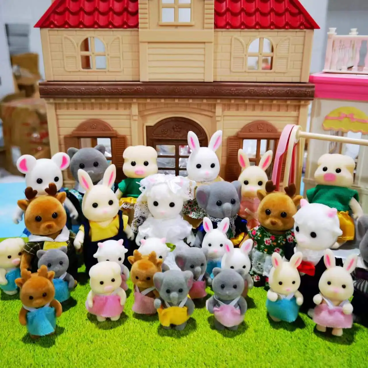 1:12 familia de animales del bosque simulación familia del bosque muñeca Reno Panda figuras de animales muebles en miniatura DIY juguetes regalos para niños
