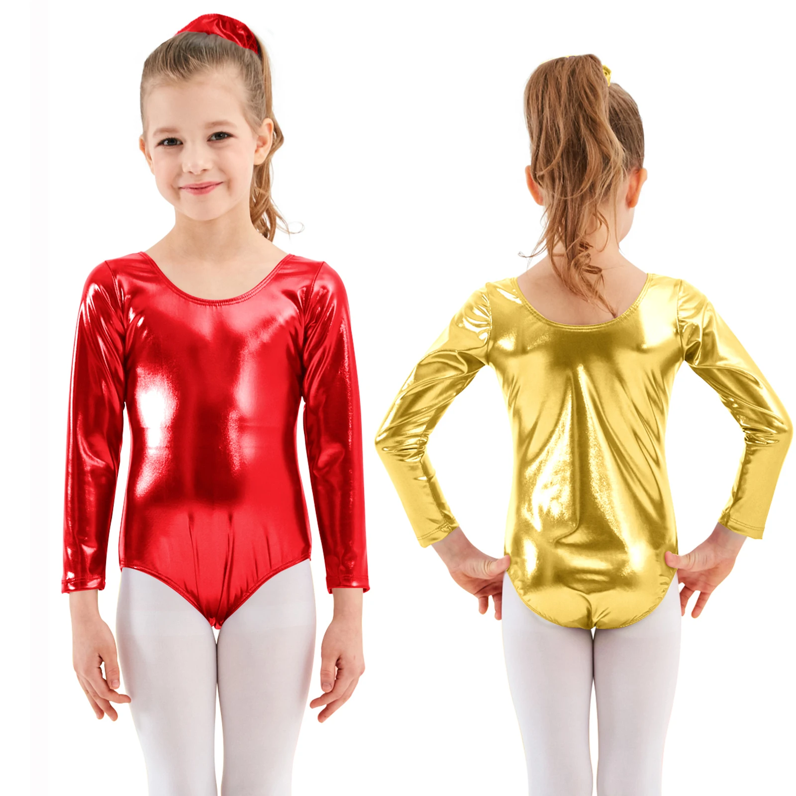 

Aoylisey Girls Metallic Unitard Toddler Sparkly Tumbling Gymnastics Dance Leotard Mock Neck Long Sleeve Zipper Back Bodysuit