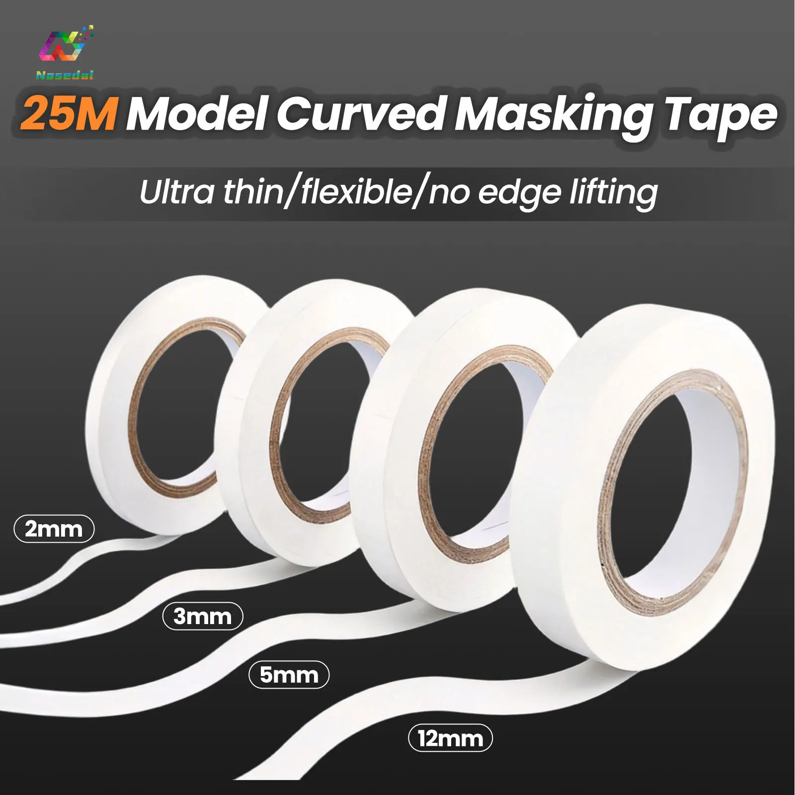 25M Flexible Curve PVC Masking Tape Width 2/3/5/12mm 0.1mm Ultra Thin for Gunpla Model Curved Surface Painting Color Separation