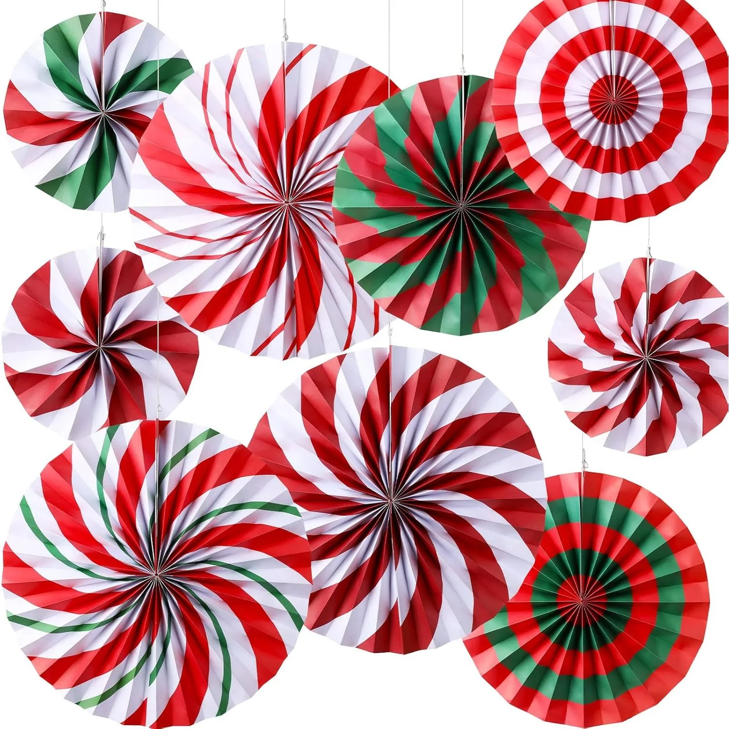 Christmas Party Candy Hanging Paper Fans Peppermint Christmas Classroom Decorations Hanging Paper Fans Garland