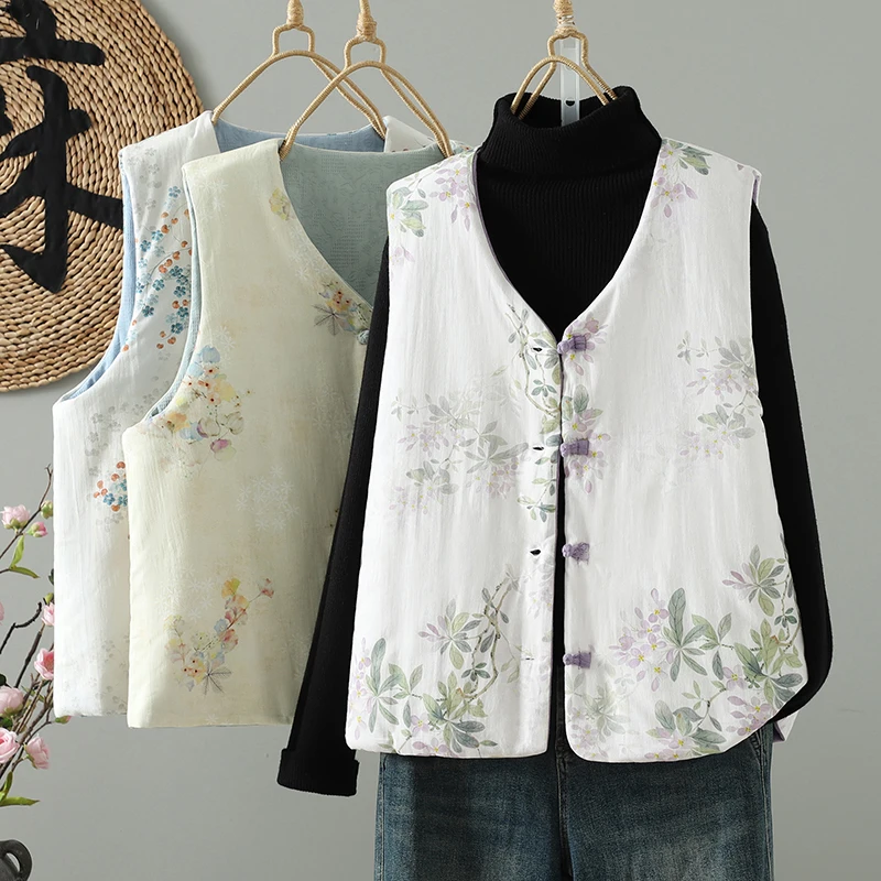 

Новый китайский национальный тренд 2024, двусторонняя одежда, жилет в стиле ретро, новый этнический топ на пуговицах, топ на бретелях