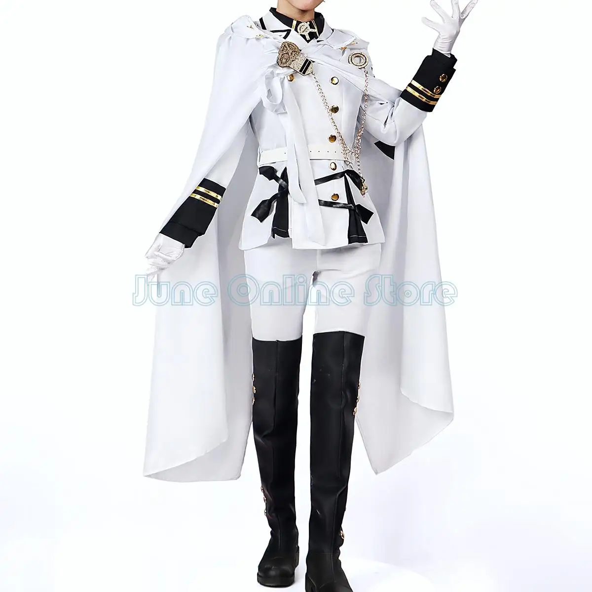 Mikaela Hyakuya Cosplay Anime Serafino della Fine Costume Cosplay Halloween Mantello Bianco Trench Pantaloni Guanti Parrucca Uniforme Gioco