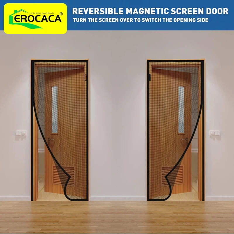 EROCACA Black Magnetic Door Screen Custom Size Mosquito Net Curtain Fly Insect Automatic Closing Invisible Mesh For indoor room