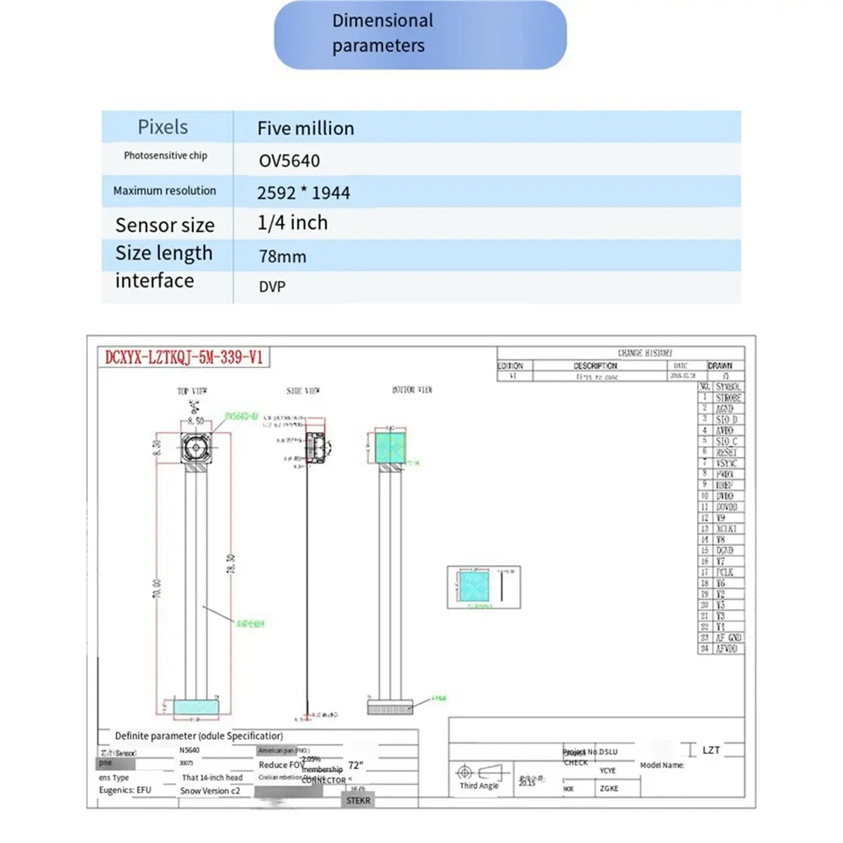 L70A 5MP OV5640 Camera Module 160-Degree Wide-Angle High-Definition Interface for MCU/Development Board STM32/K210