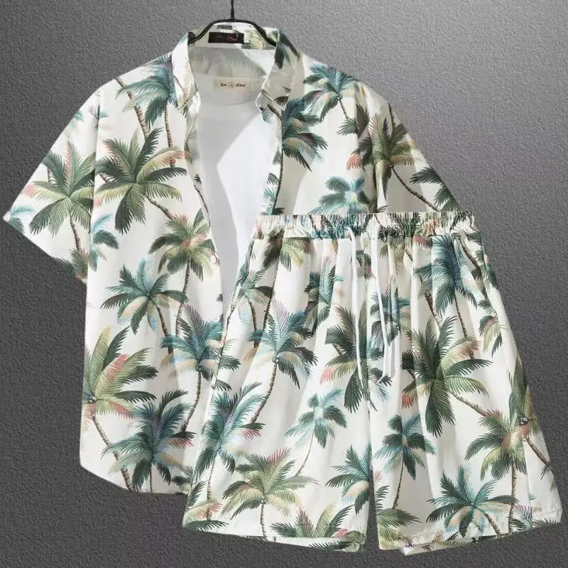 

New Hawaiian Tropical Beach Suit Short Sleeved Shirt Shorts High Quality Fashion Men And Women's Travel Set Lightweight And Thin