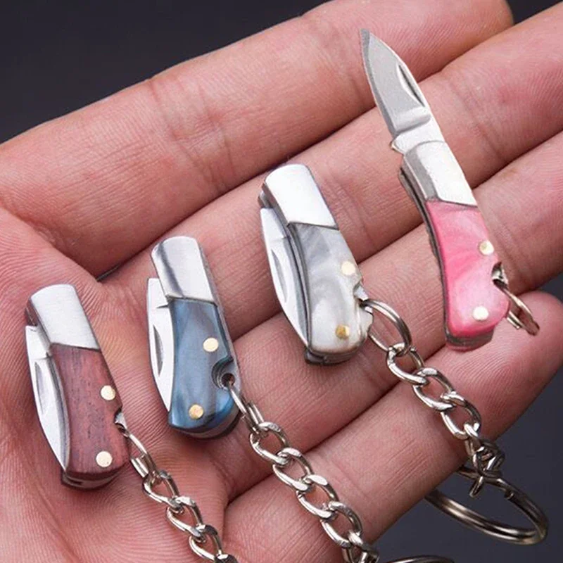 Mini Folding Knife Pendant Keychains Outdoor Hiking Camping Portable Penknife Keyrings Peel Fruit Tools Small Gifts Souvenir