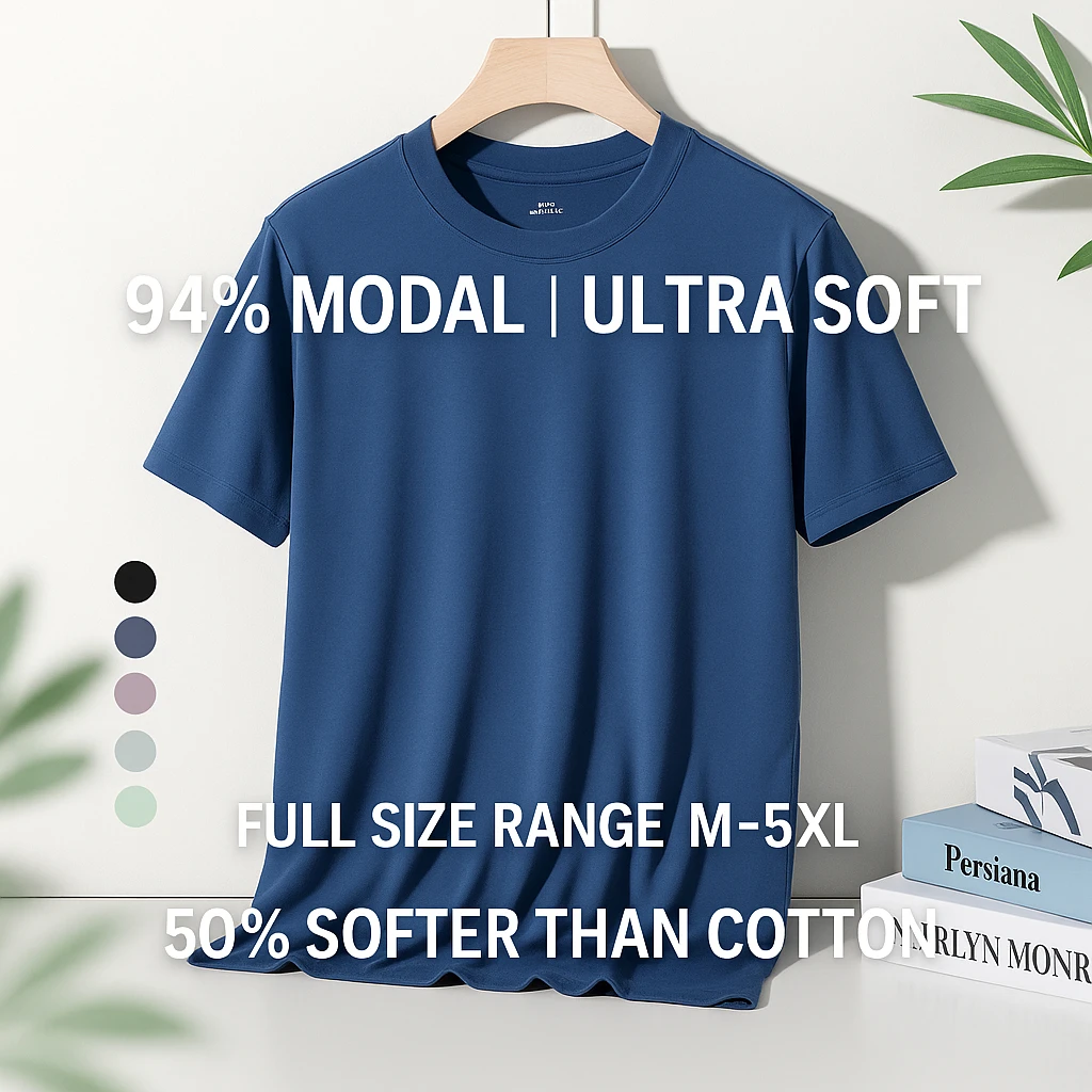 Camiseta de manga corta para hombre, ropa interior informal de 94% licra, cuello redondo, Color sólido, de alta calidad, 6%