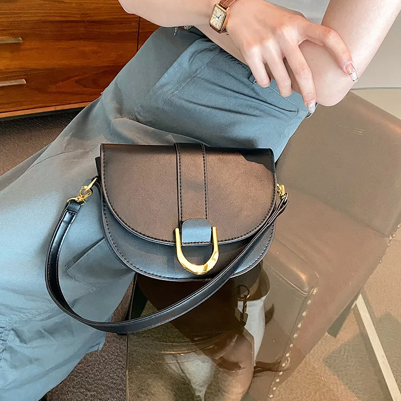 MOODS Famous Brand Saddle Shoulder Bags For Women Golden Hardware Solid Color PU Crossbody Bag 2023 New Luxury Designer Handbags