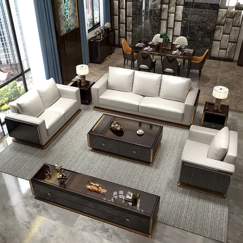 Modern Style Light Sectional Sofa Set with High Density Sponge for Apartment Hotel Mall & Living Room
