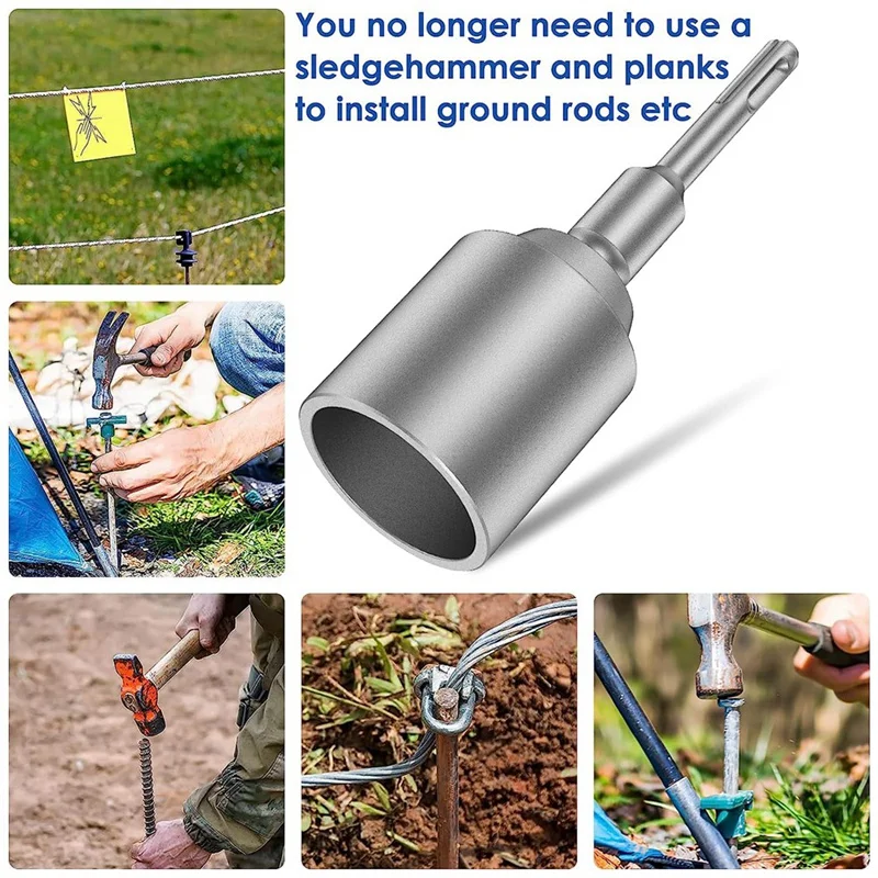 Y50A SDS-Plus T Post Ground Rod Driver Durable Hammer Drill Rod Converter for Grounding Rods - Size 4.5cm