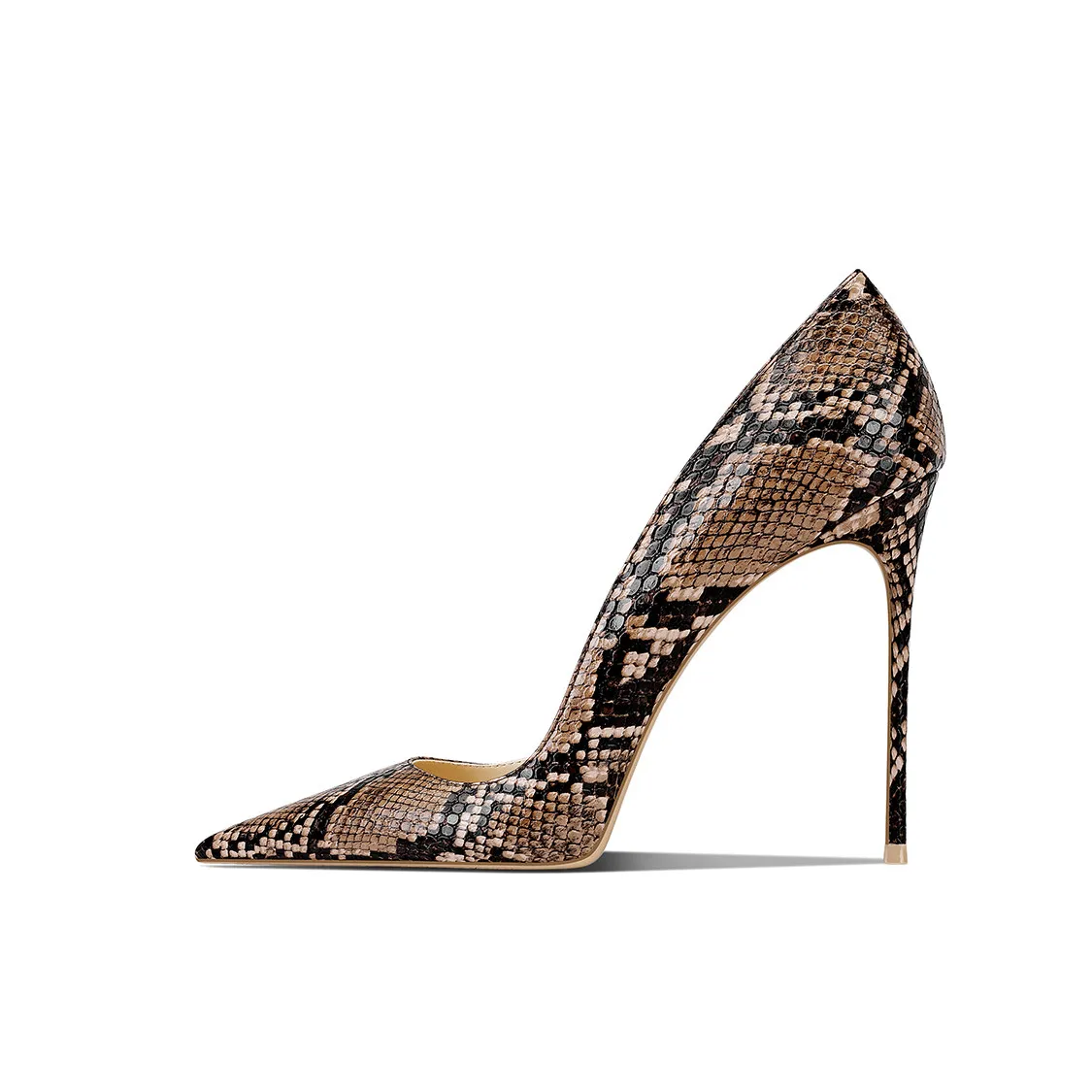 French style brown snake pattern pointed thin heel high-heeled shoes for women, versatile and stylish, with a small fragrance